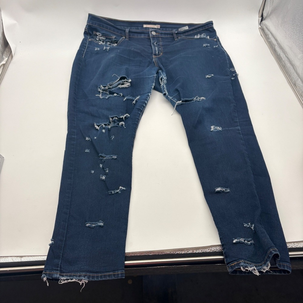 Levis 311 Shaping Skinny Jeans Womens 34 Dark Wash Heavy Distressed Ripped Denim